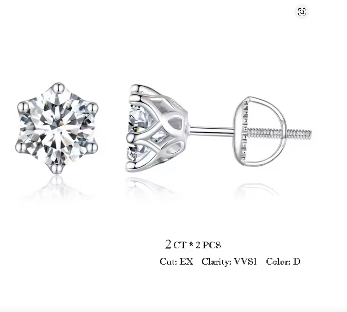 6 prong 2ct Solitary stud with (twist back)