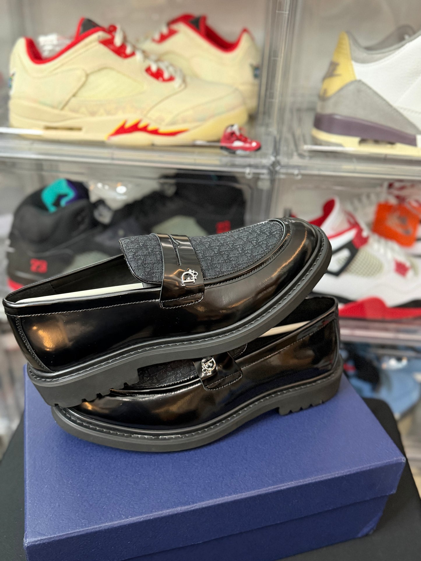 Mens Loafers “Black” Dior Oblique Jacquard Smooth Calfskin patent leather