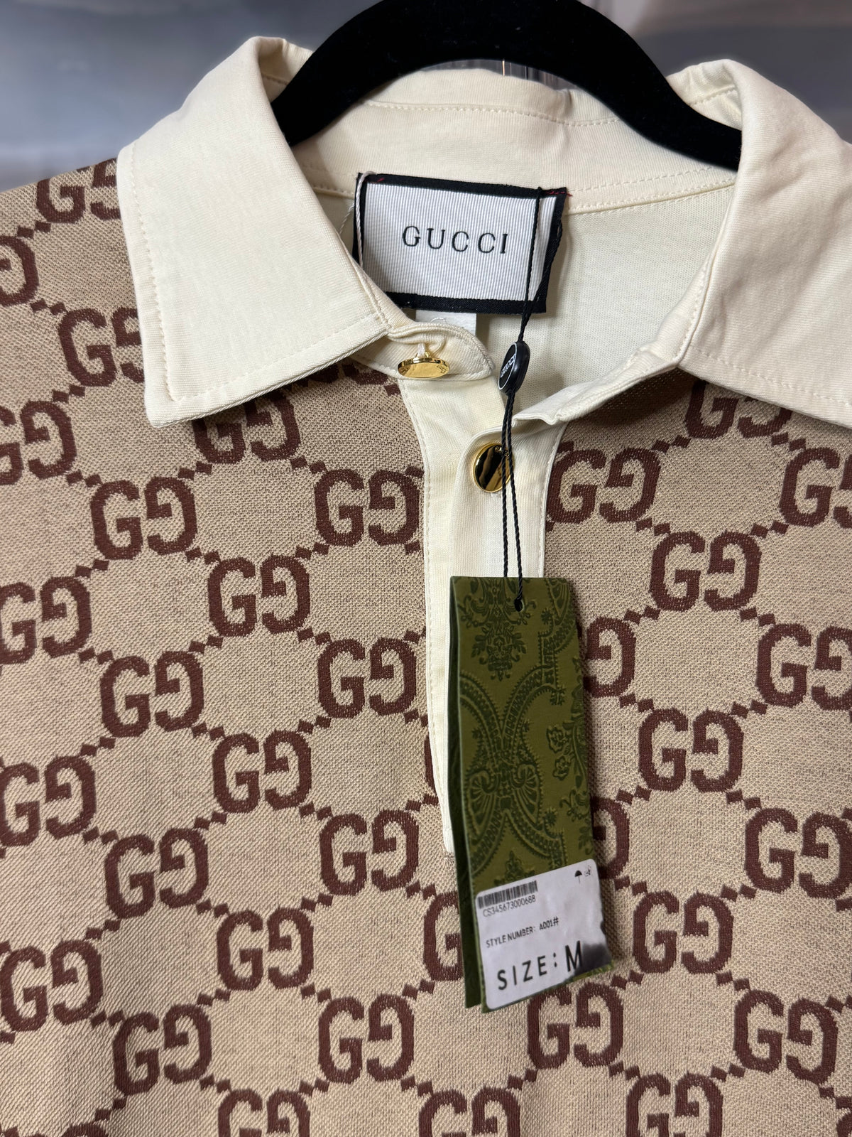 GG Supreme Monogrammed Panelled Polo Shirt – Beige/Cream