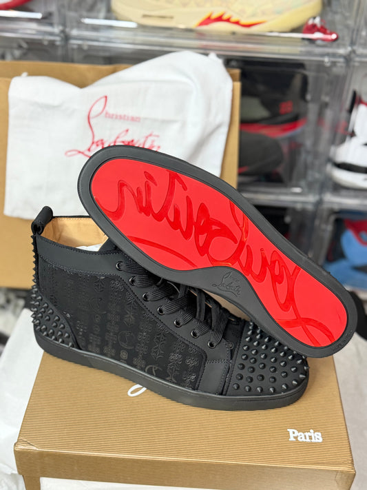 Louboutin Spikes High-Top Sneakers detailed with a tonal monogram pattern
