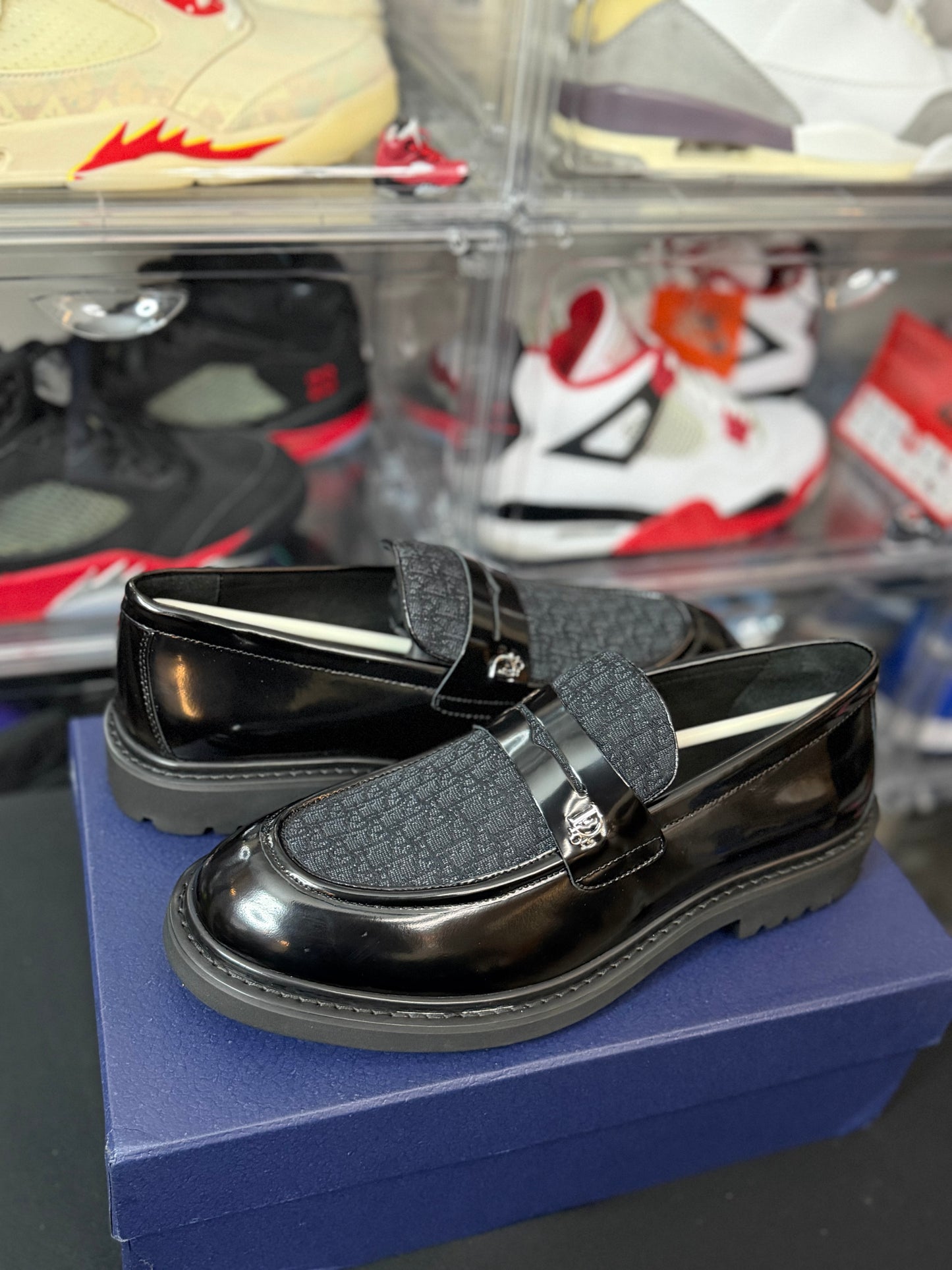 Mens Loafers “Black” Dior Oblique Jacquard Smooth Calfskin patent leather