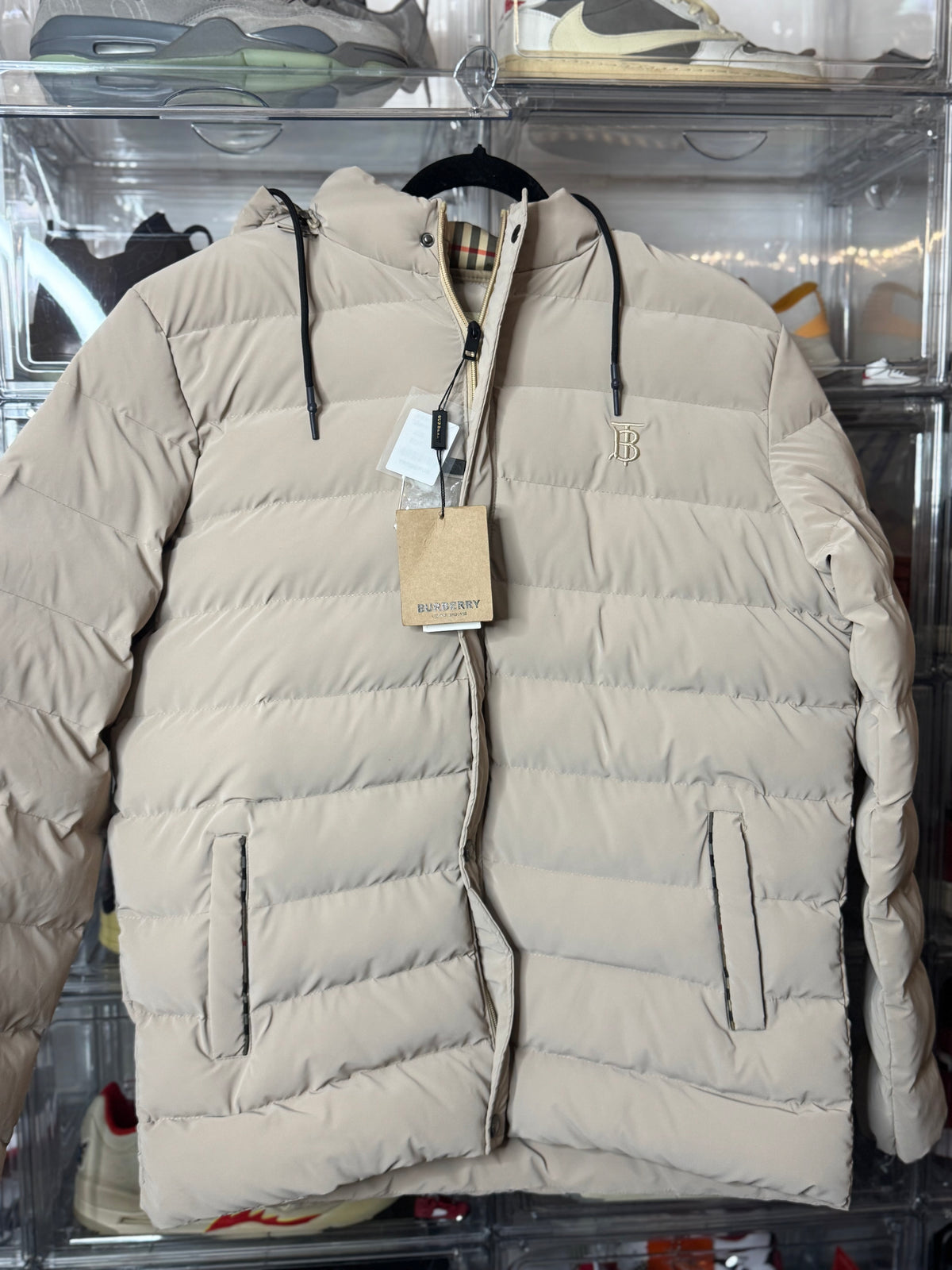 Halsby Hooded Check Down Jacket – Beige