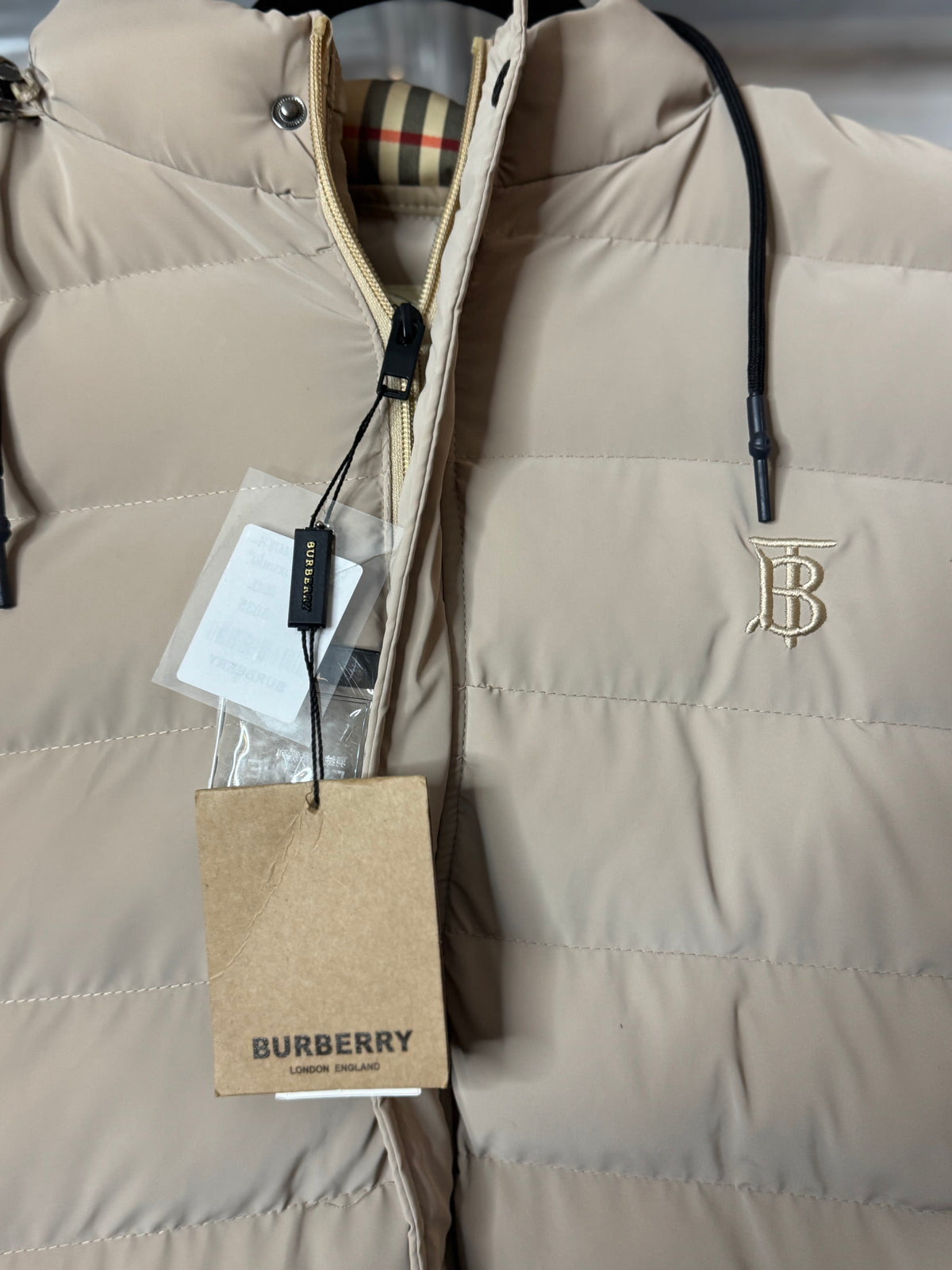 Halsby Hooded Check Down Jacket – Beige