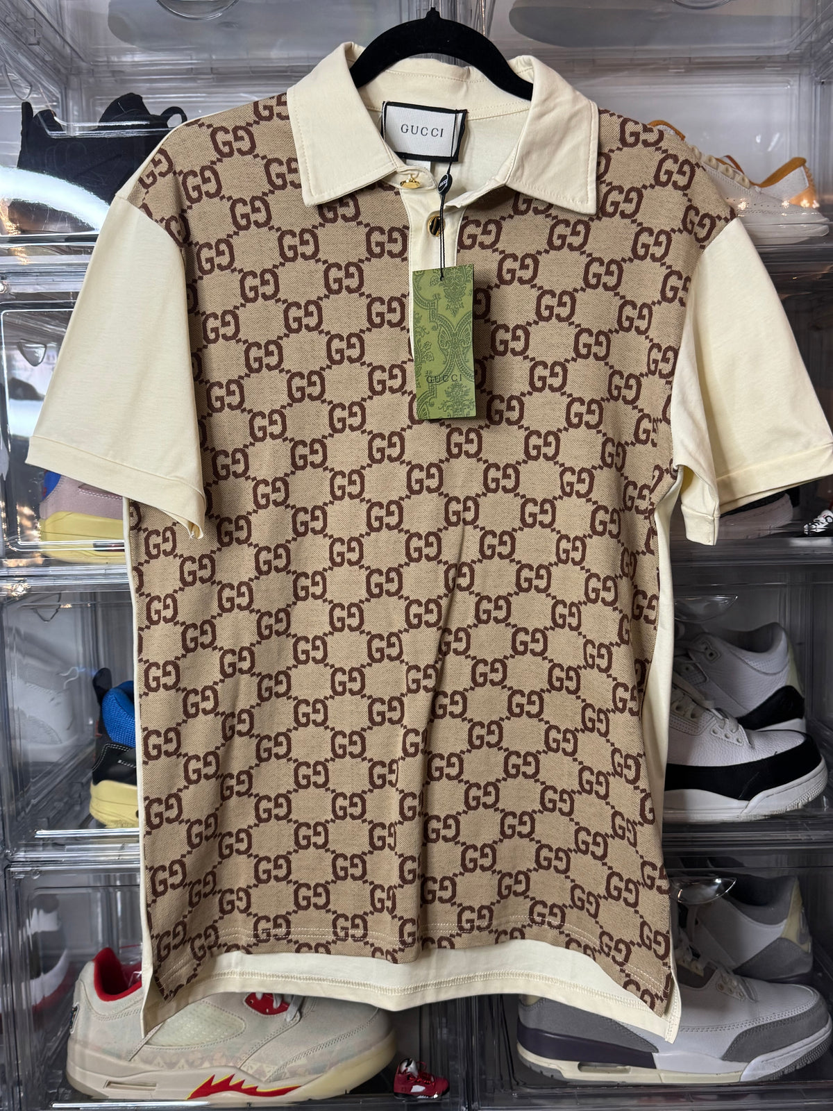 GG Supreme Monogrammed Panelled Polo Shirt – Beige/Cream
