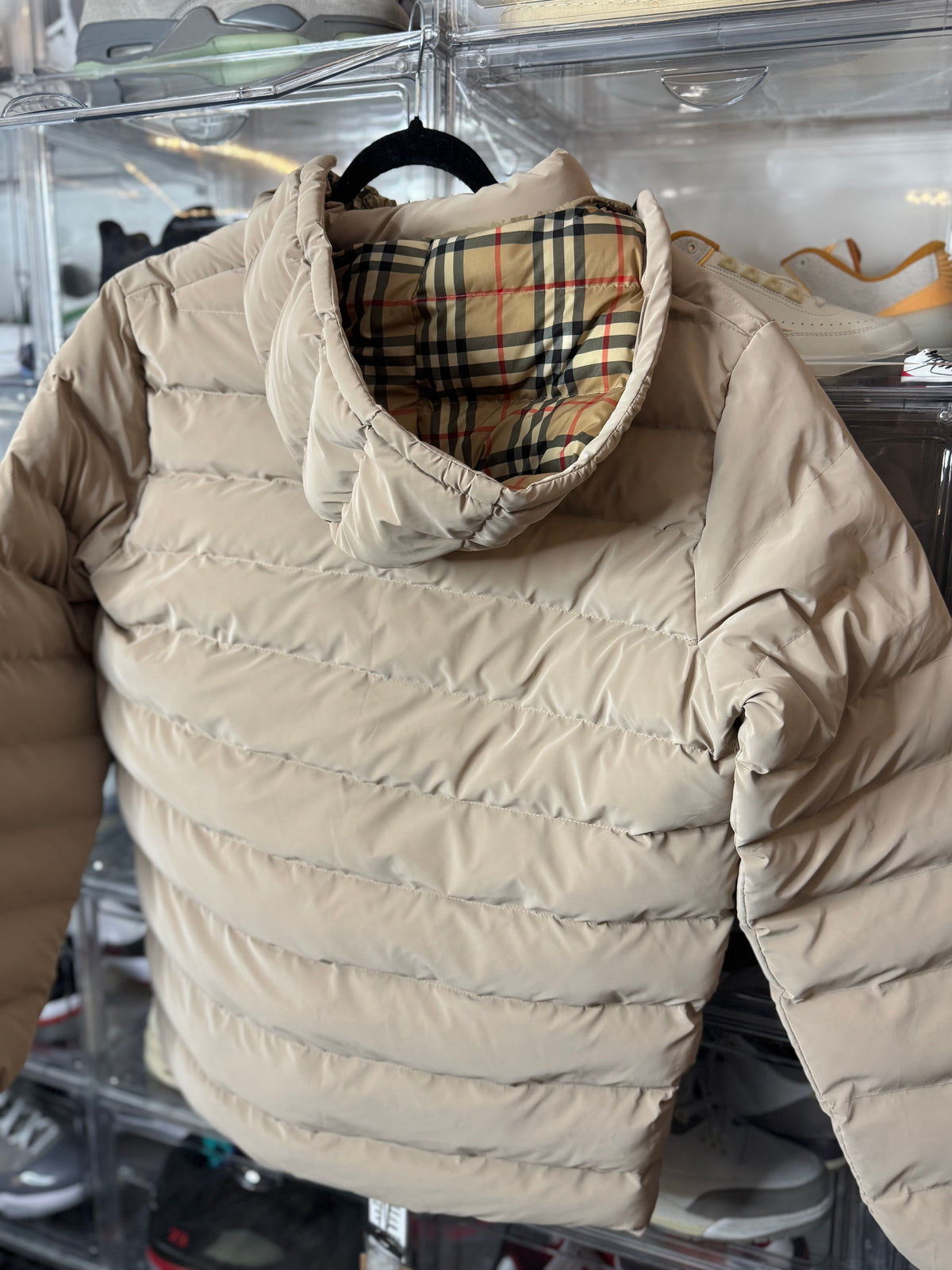 Halsby Hooded Check Down Jacket – Beige