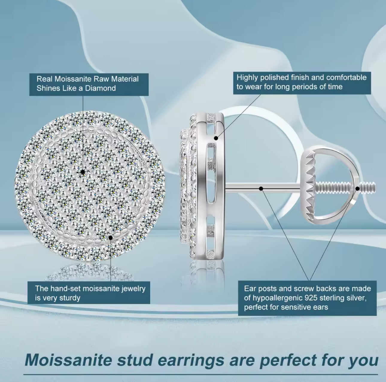 1.5CTW Flat top Pave set studs (twist on)