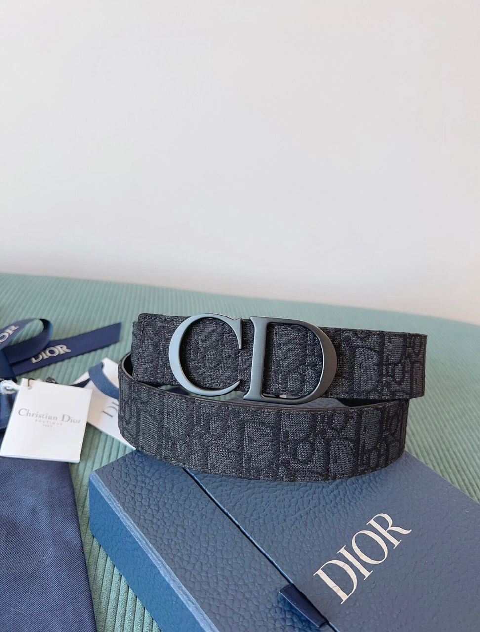Oblique Jacquard Canvas Belt – Black on Black