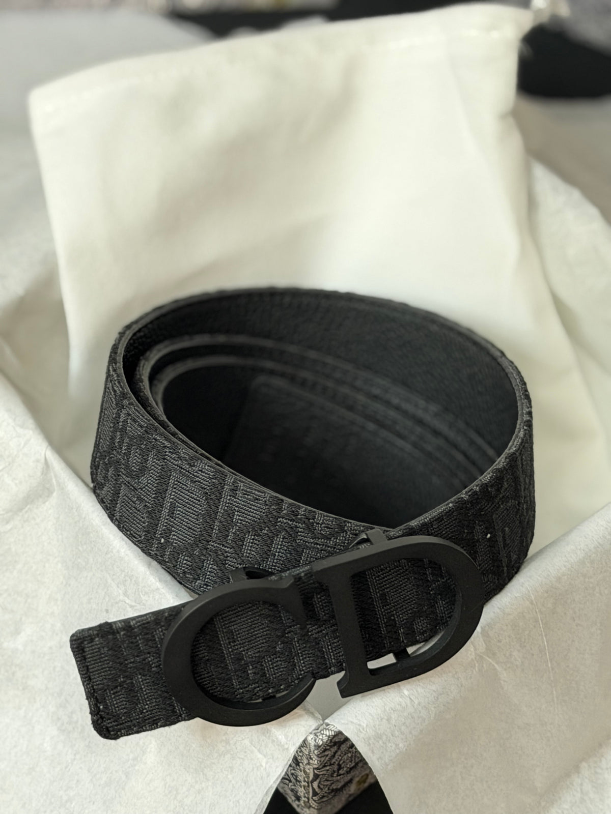 Oblique Jacquard Canvas Belt – Black on Black