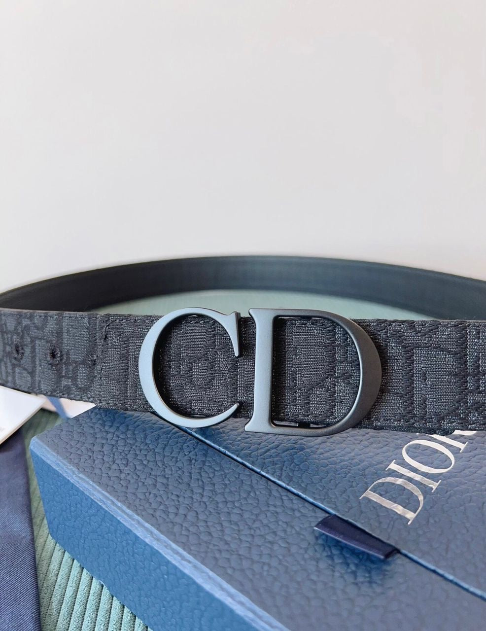 Oblique Jacquard Canvas Belt – Black on Black