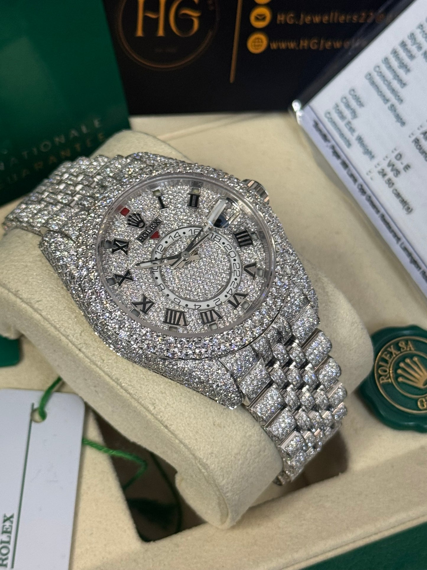24.50 CTW ROLEX skydweller 336934 Pave Diamond Set