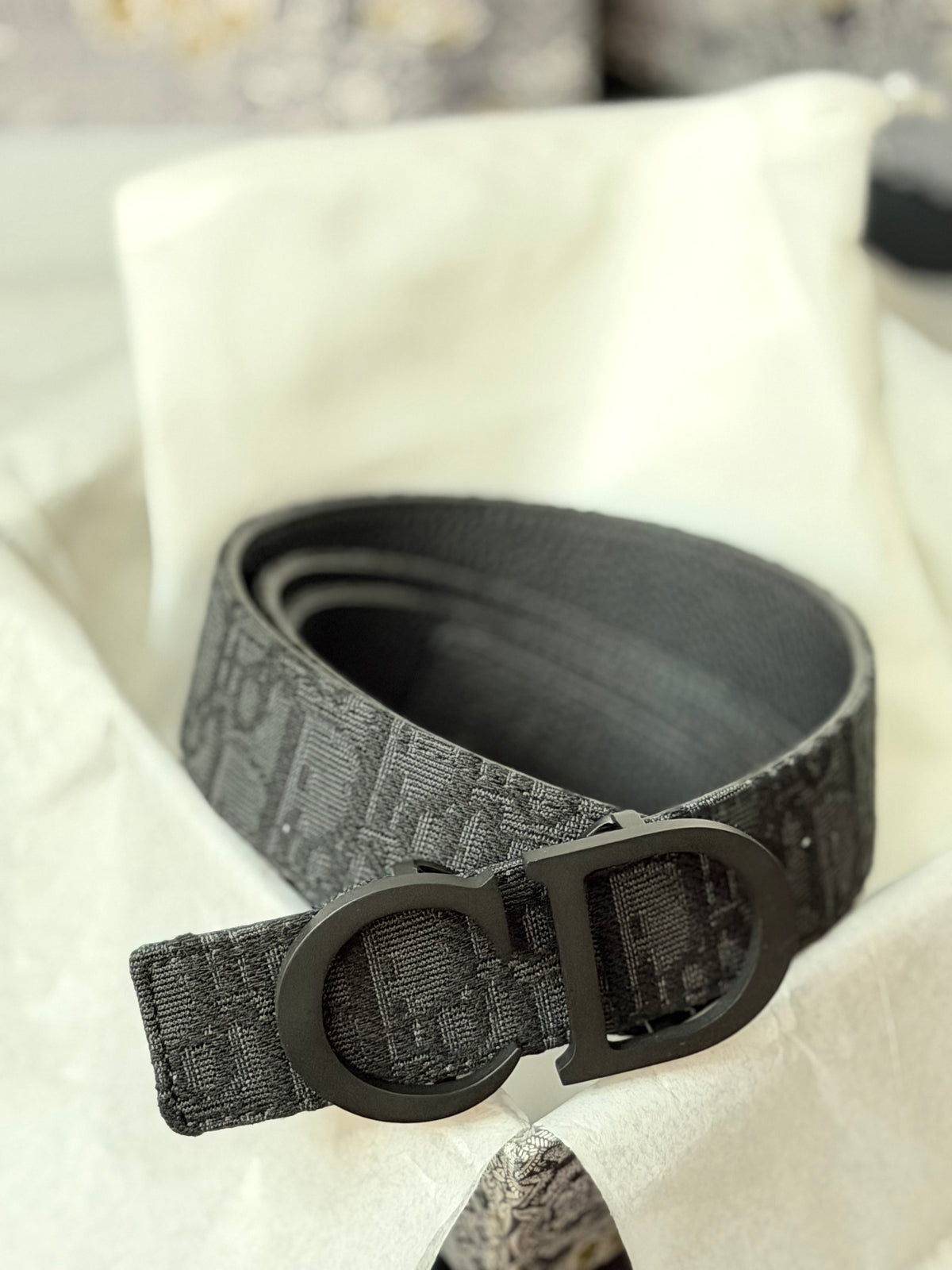 Oblique Jacquard Canvas Belt – Black on Black