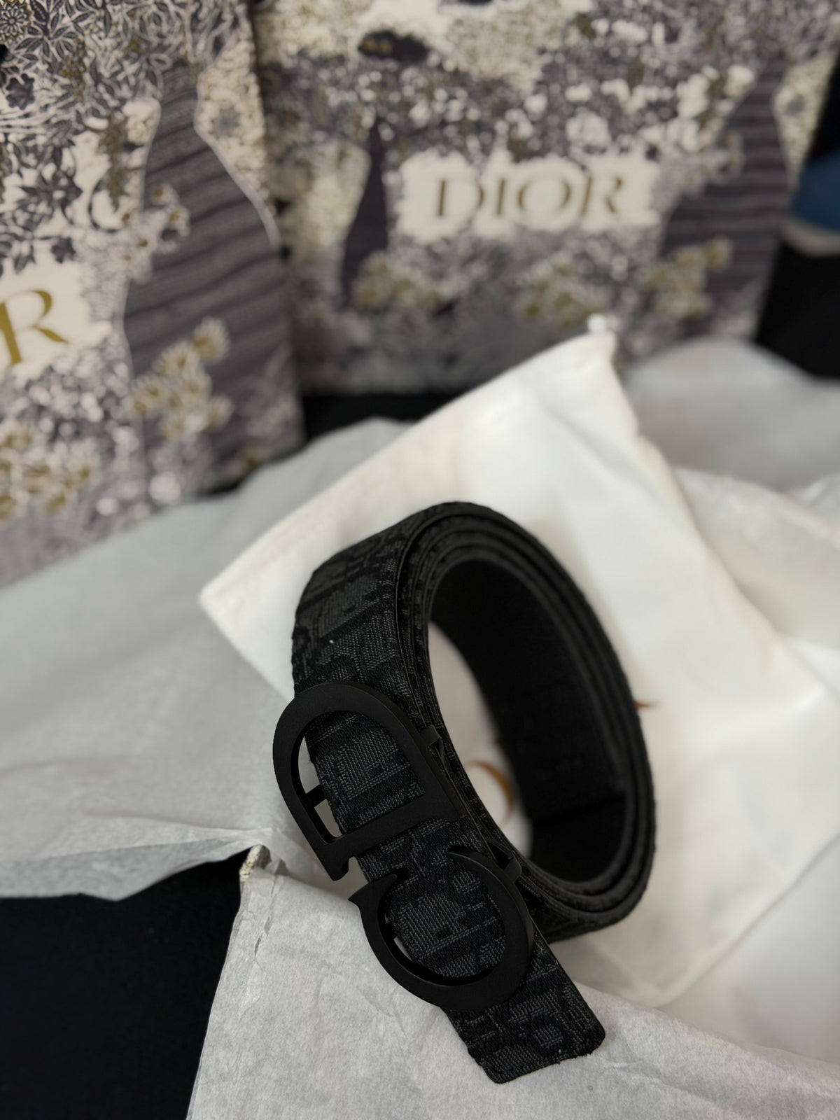 Oblique Jacquard Canvas Belt – Black on Black