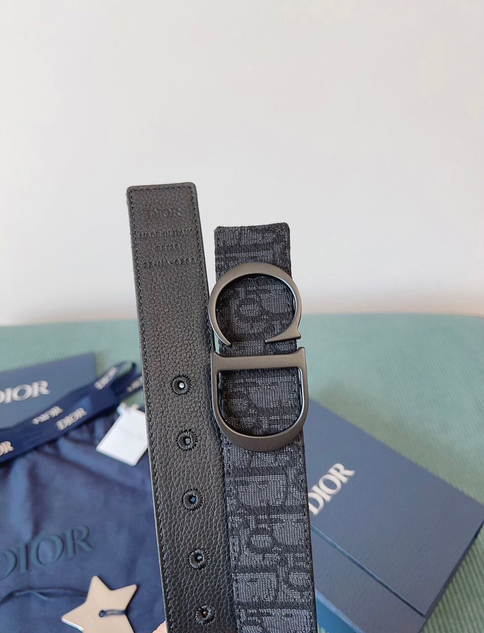 Oblique Jacquard Canvas Belt – Black on Black