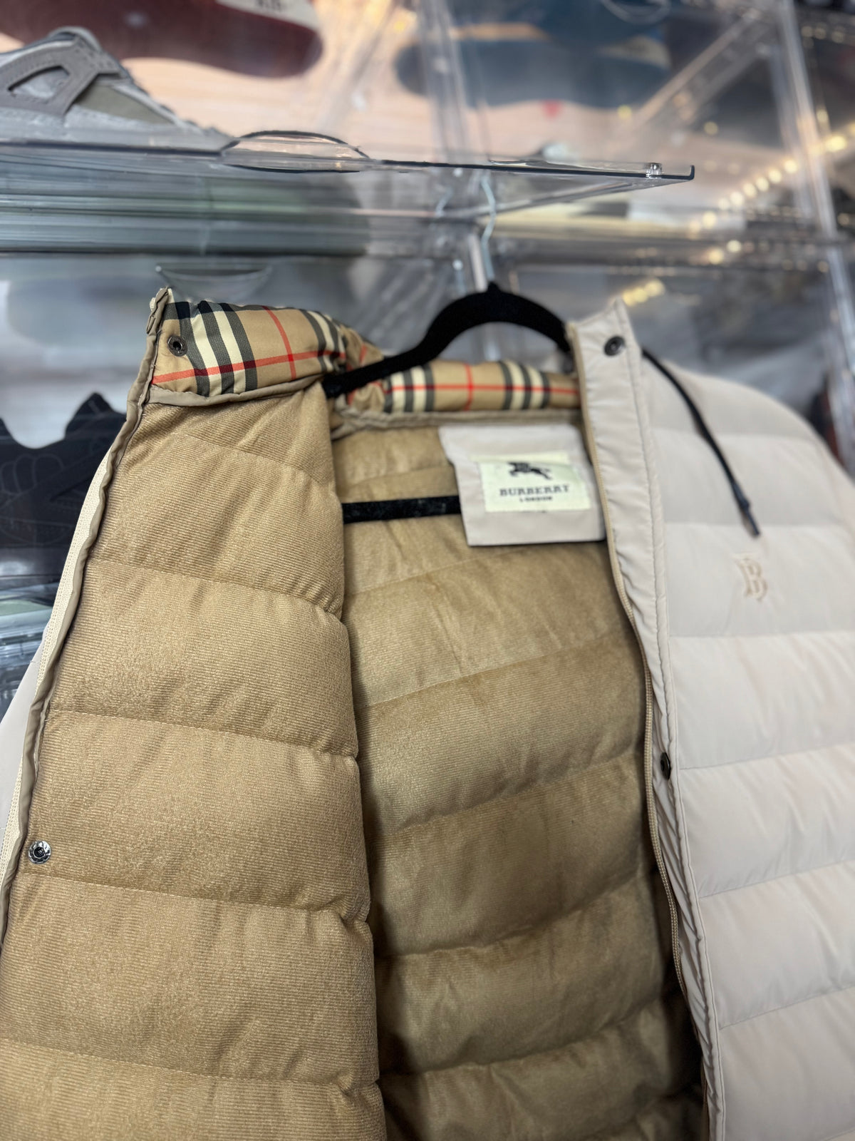 Halsby Hooded Check Down Jacket – Beige