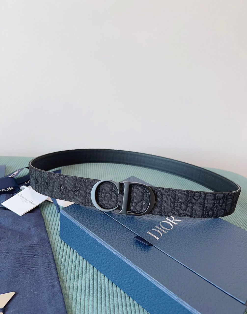 Oblique Jacquard Canvas Belt – Black on Black
