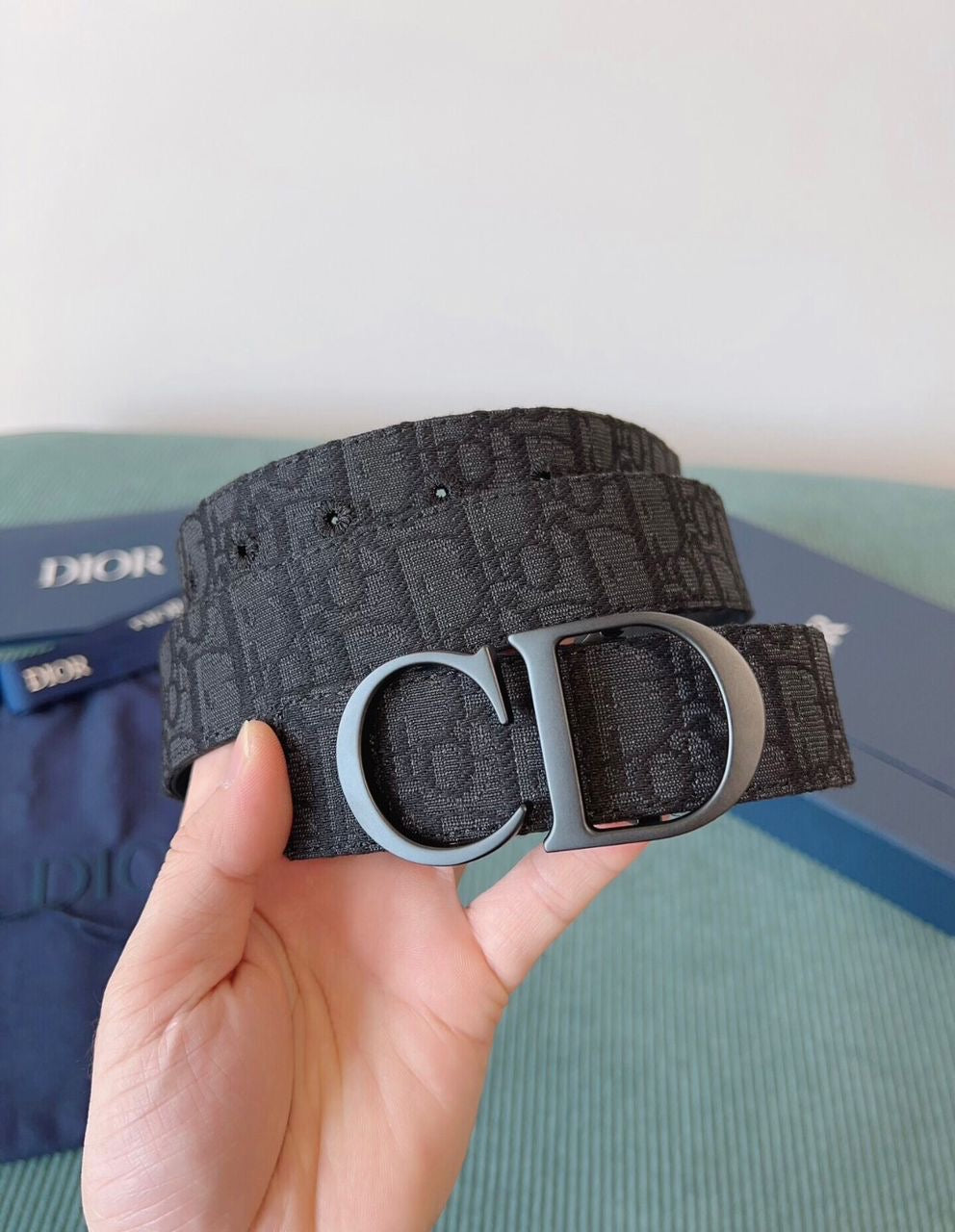 Oblique Jacquard Canvas Belt – Black on Black