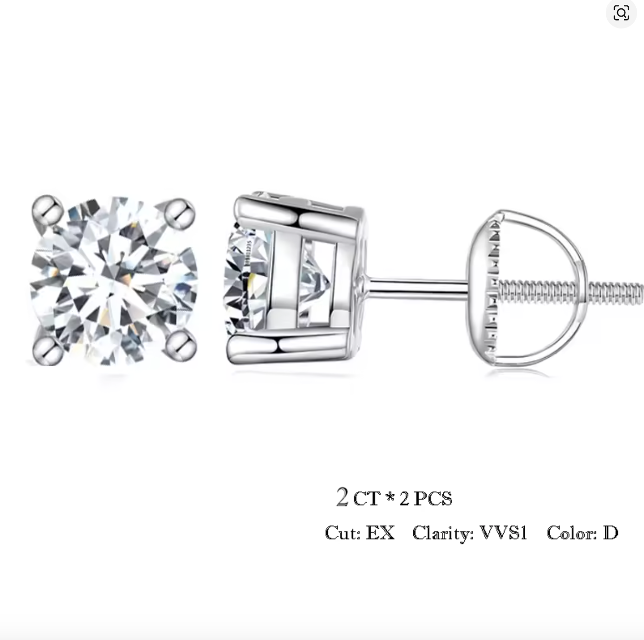 2ct 4 prong Round Solitary Studs (twist on) 4ctw
